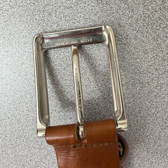 Columbus Leather Belt Mens Size Large Silver Buckle 1.5in Made in Italy Stitched - Picture 5 of 8